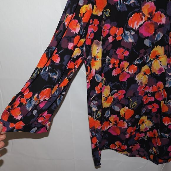 Investments Blouse Button Down Floral Multicolor 3/4 sleeves - Picture 9 of 12